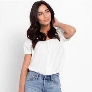 Madewell Texture And Thread Bright Ivory Peasant Top Puff Sleeve Size XXS NWT